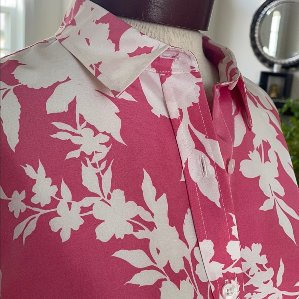 SAKS 100% shantung silk pink floral SHIRT NWOT - Picture 4 of 9